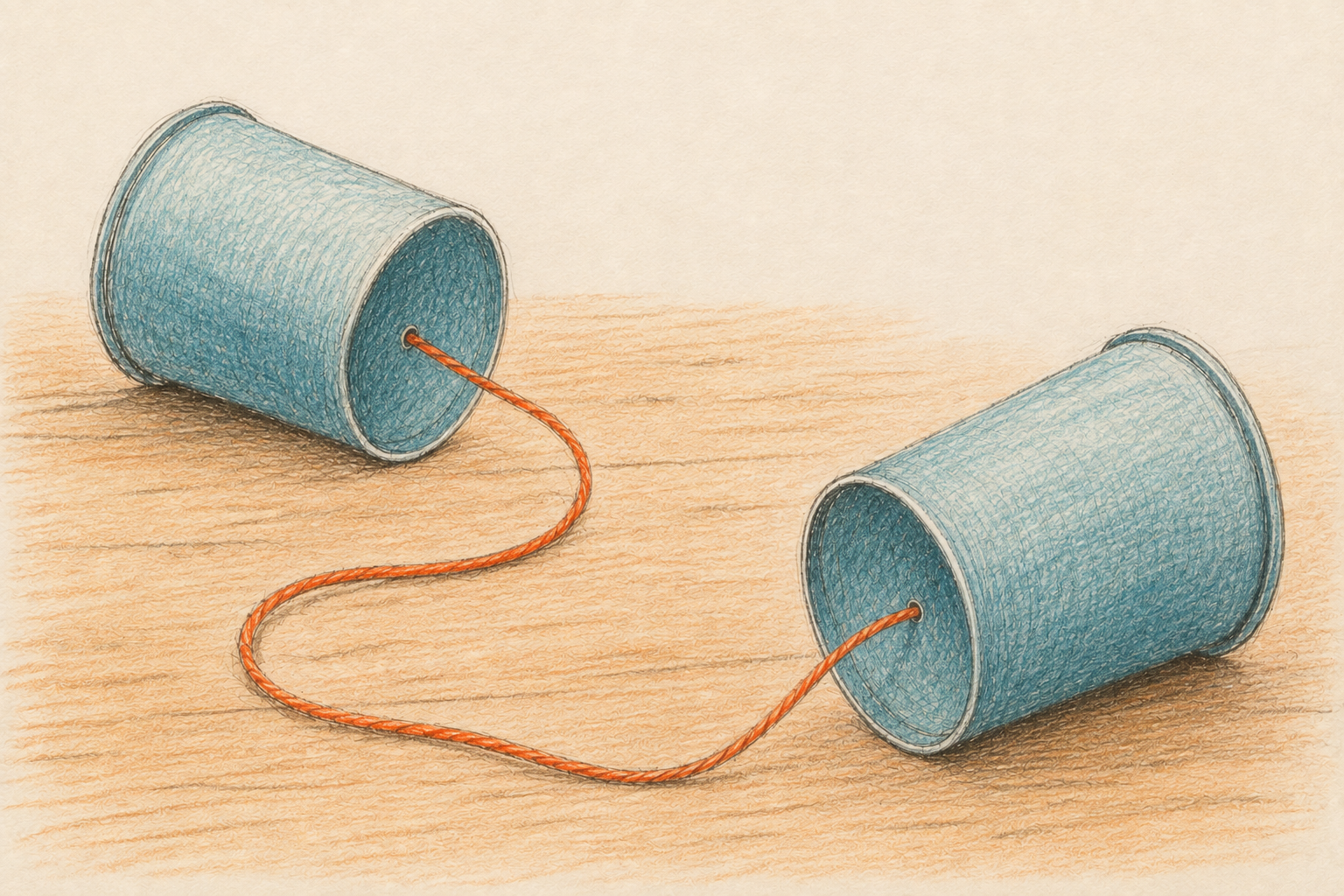 A sketch of an old-fashioned telephone made of cups and string representing online eft couples therapy